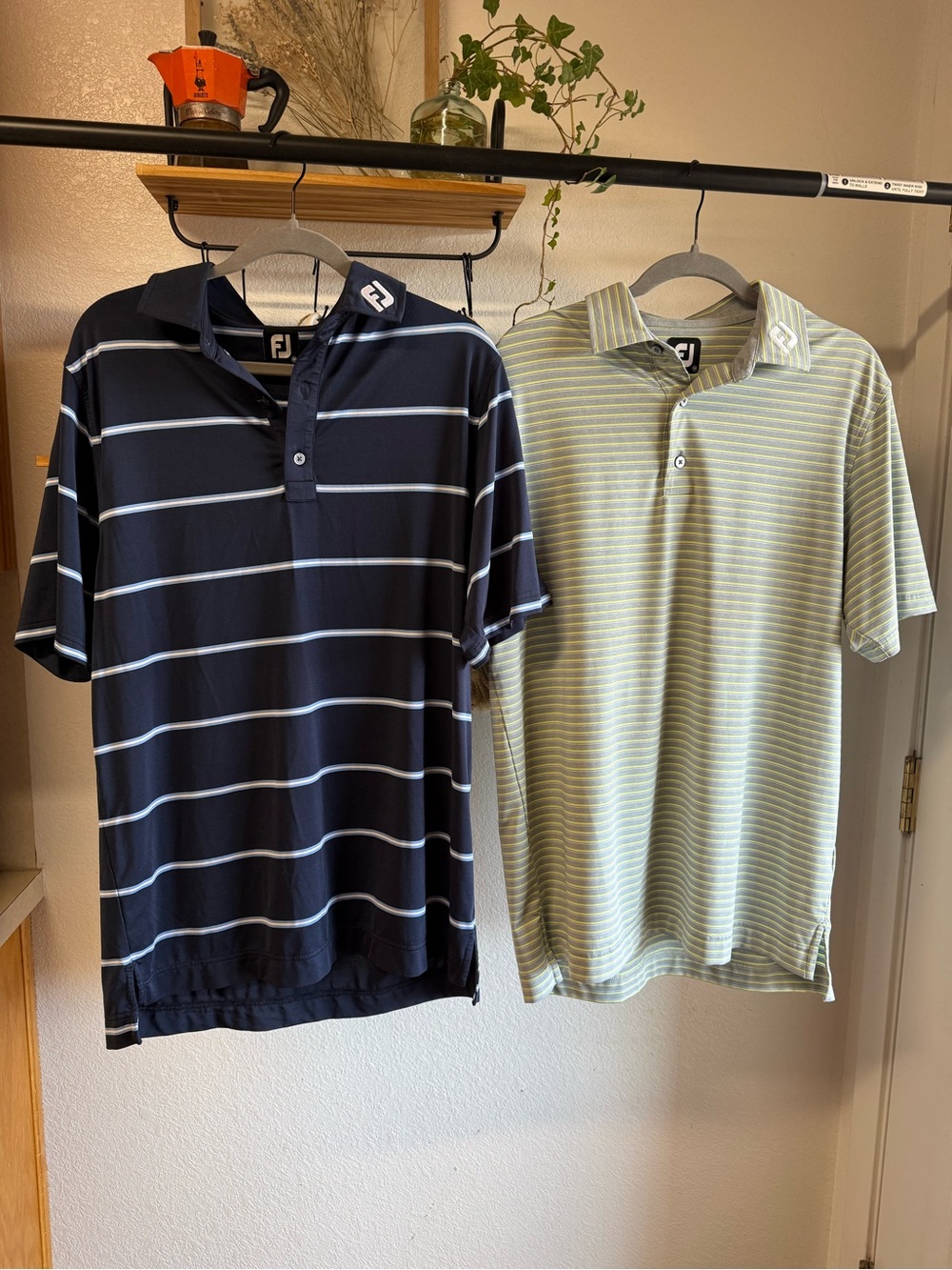 FootJoy Men's Navy and Light Green Striped Golf Polo Duo - Performance Fabric